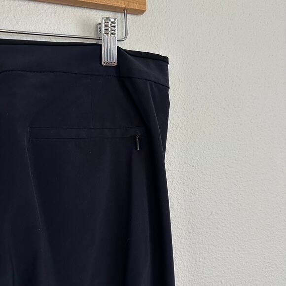 Athleta Gramercy Wide Leg Track Pants Blue Black Trim Size 12 Button Trouser - Picture 5 of 11